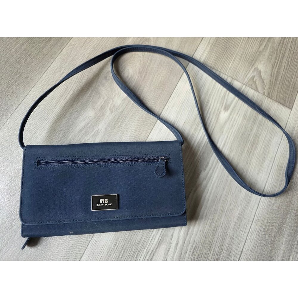 MB New York Navy Blue Crossbody Bag With Adjustable Strap & Zip Pockets
